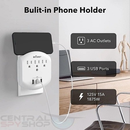 Wall Plug Power Outlet 4K Hidden Camera w/ DVR & WiFi Remote View 
