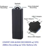 USB Audio Recorder 288 Hours with Phone Adapter