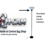 H-Cam Hidden Surveillance Camera Floor Lamp, Black Metal Security Camera with Frosted Glass Shade, Torchiere Style